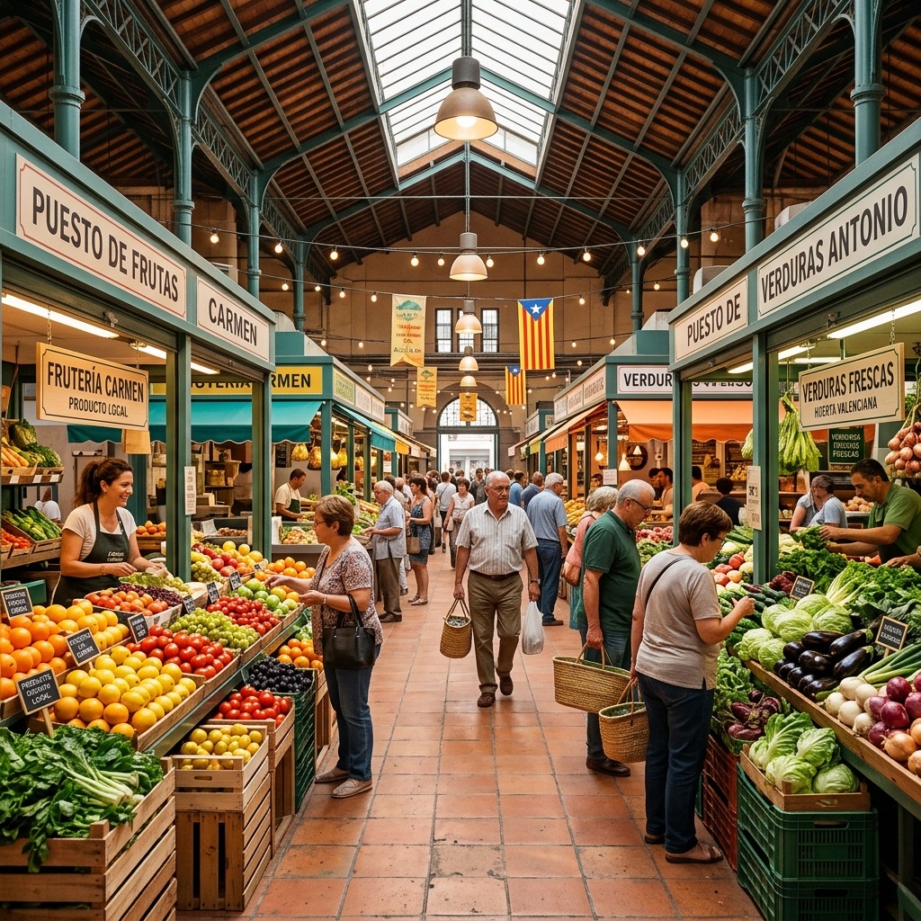 Mercado local con productos frescos